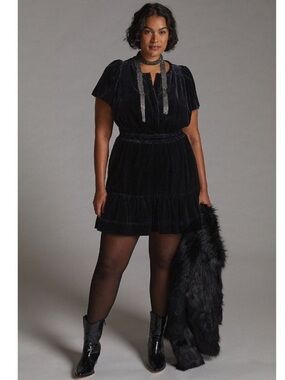 Maeve by Anthropologie Somerset
Velvet Mini Dress 1X Black HTF Flutter Sleeve